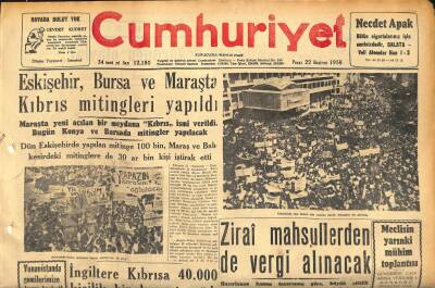 Cumhuriyet Gazetesi 22 Haziran 1958 - İngiltere Kıbrısa 40.000 Kişilik Bir Kuvvet Yığdı GZ120220 - 1