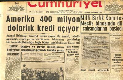 Cumhuriyet Gazetesi 22 Haziran 1960 - Amerika 400 Milyon Dolarlık Kredi Açıyor GZ108994 - 1