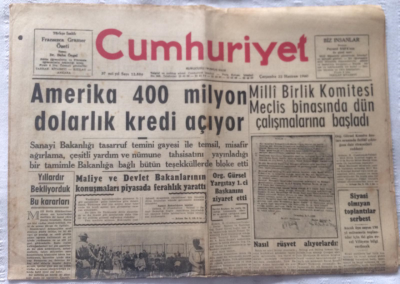 Cumhuriyet Gazetesi 22 Haziran 1960 - Amerika 400 Milyon Dolarlık Kredi Açıyor - GZ19330 - 1