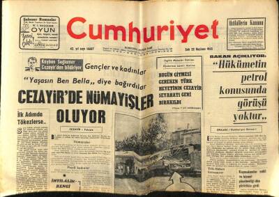 Cumhuriyet Gazetesi 22 Haziran 1965 - Cezayirde Nümayişler Oluyor GZ59105 - 1