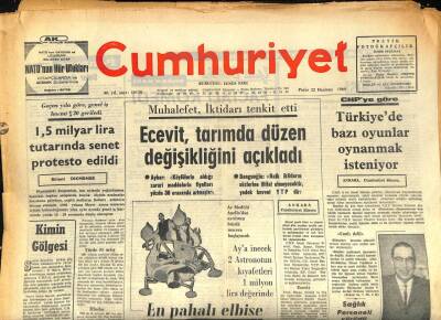 Cumhuriyet Gazetesi 22 Haziran 1969 - Çağlayangilin Bahşişlerini Artık Devlet Ödemiyecek GZ86127 - 1