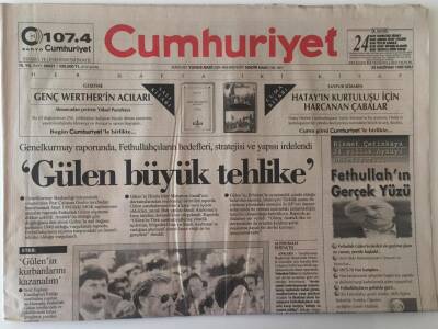 Cumhuriyet Gazetesi 22 Haziran 1999 - Gülen Büyük Tehlike ... GZ28457 - 1