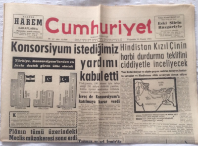 Cumhuriyet Gazetesi 22 Kasım 1962 - Hindistan Kızıl Çinin Harbi Durdurma Teklifini Ciddiyetle İnceleyecek - GZ19436 - 1