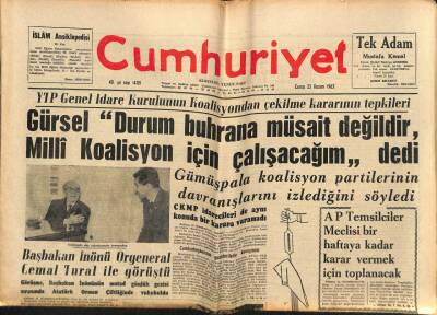 Cumhuriyet Gazetesi 22 Kasım 1963 - Aydemir Ve Üç Arkadaşının Cezalarının Müebbed Hapse Tahvili İstendi GZ85521 - 1