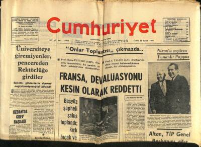 Cumhuriyet Gazetesi 22 Kasım 1968 - Fransa , Devalüasyonu Kesin Olarak Reddetti GZ62408 - 1