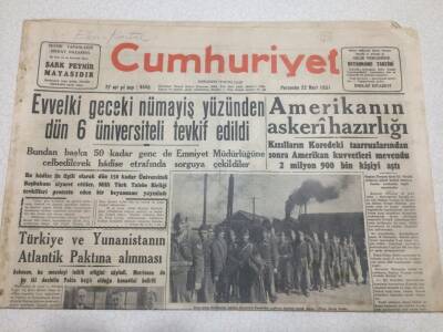 Cumhuriyet Gazetesi 22 Mart 1951 - Amerika nın Askeri Hazırlığı GZ52614 - 1