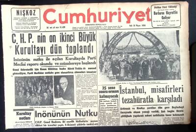 Cumhuriyet Gazetesi 22 Mayıs 1956 - Rıza Şah Pahlavi İstanbulda, İnönünün Nutku, İran Türkiyeye Petrol Verecek GZ122359 - 1
