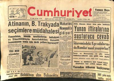 Cumhuriyet Gazetesi - 22 Mayıs 1957 - Yunan İftiralarına Susturucu Cevap GZ110220 - 1