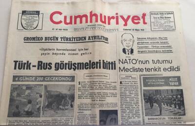 Cumhuriyet Gazetesi 22 Mayıs 1965-Türk Rus Görüşmeleri BittiGZ6024 - 2
