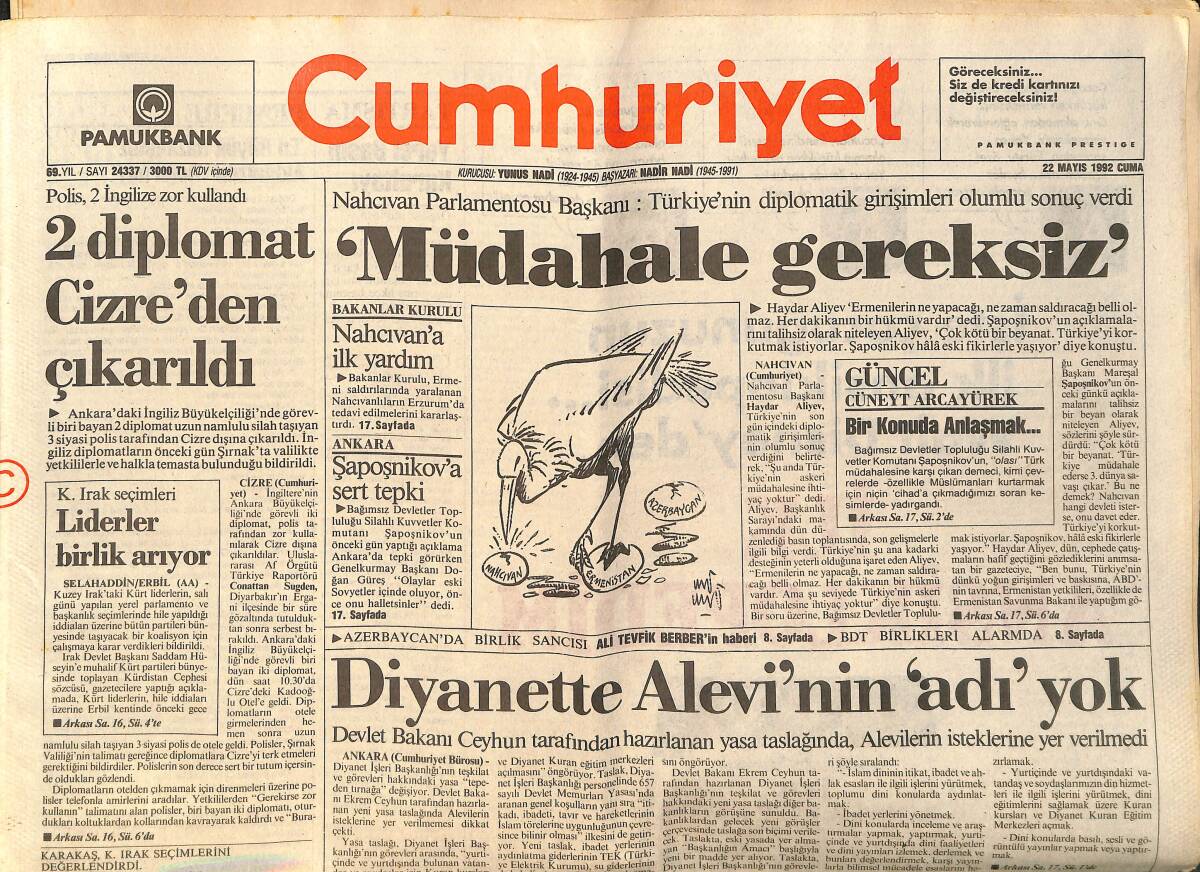 Cumhuriyet Gazetesi 22 Mayıs 1992 - Galata Köprüsü'nde Nargileler de Mahzun - Fenerbahçe Cadı Kazanı GZ157234 - 1