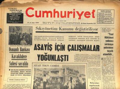 Cumhuriyet Gazetesi 22 Nisan 1971 - Osmanlı Bankası Kavaklıdere Şubesi Soyuldu GZ87031 - 1