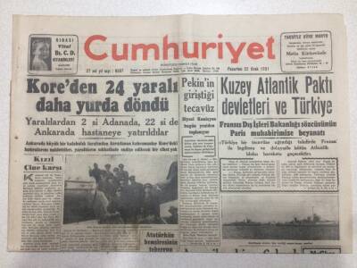 Cumhuriyet Gazetesi 22 Ocak 1951 - Koreden 24 Yaralı Yurda Döndü GZ52644 - 1