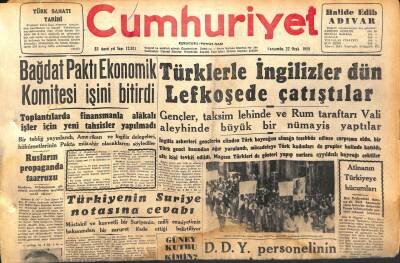 Cumhuriyet Gazetesi 22 Ocak 1958 - Türklerle İngilizler Dün Lefkoşede Çatıştılar - Tekel Bakanlığı Bütçesi Komisyonda İkmal Edildi GZ120414 - 1