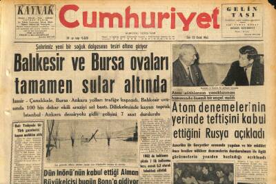 Cumhuriyet Gazetesi 22 Ocak 1963 - Balıkesir Ve Bursa Ovaları Tamamen Sular Altında - Boğaz Köprüsünün Yabancı Sermaye İle İnşası Yoluna Gidilecek GZ120590 - 1