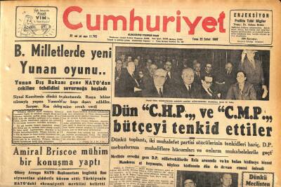 Cumhuriyet Gazetesi 22 Şubat 1957 - Eisenhower İsraelin Tecziyesine Taraftar - B.Milletlerde Yeni Yunan Oyunu... GZ120258 - 1