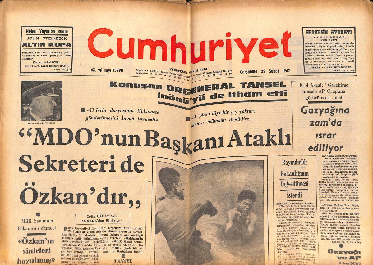 Cumhuriyet Gazetesi 22 Şubat 1967 - Irak, Kürt Meselesi Hakkında Bilgi Verdi - İstiklal Savaşında Lider Kadrosu - Gazyağına Zamda Israr Ediliyor GZ139798 - 1