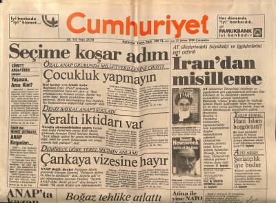 Cumhuriyet Gazetesi - 22 Şubat 1989 - İrandan Misilleme, Seçime Koşar Adım GZ99411 - 1