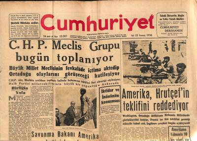 Cumhuriyet Gazetesi 22 Temmuz 1958 - Irak , Bağdad Paktından Çekildi Mi , Çekilmedi Mi ? - Amerika Hrutçefin Teklifini Reddediyor GZ98014 - 1
