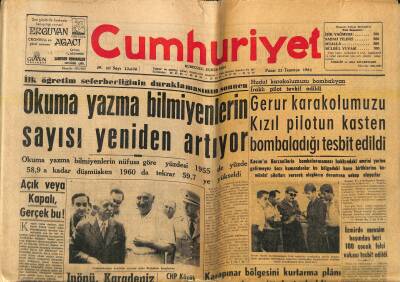 Cumhuriyet Gazetesi 22 Temmuz 1962 - Okuma Yazma Bilmiyenlerin Sayısı Yeniden Artıyor - Ankara Ekspresi Bilecikte Dün Gece Bir Kaza Atlattı GZ121311 - 1