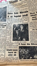 Cumhuriyet Gazetesi 23 Ağustos 1956 - Savcı Zeki Mürenin 6 Ay Hapsini İstedi - Galatasaray Dün Bükreşe Gitti GZ119852 - 2