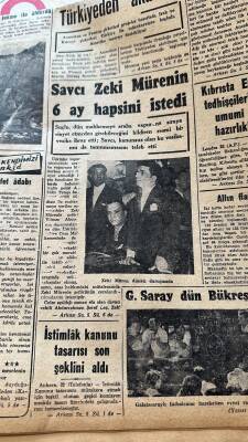Cumhuriyet Gazetesi 23 Ağustos 1956 - Savcı Zeki Mürenin 6 Ay Hapsini İstedi - Galatasaray Dün Bükreşe Gitti GZ119852 - 2
