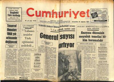 Cumhuriyet Gazetesi 23 Ağustos 1967 - Tarihi Ankara Palas Oteli Kötü İşletmecilik Yüzünden Kapandı GZ90069 - 1