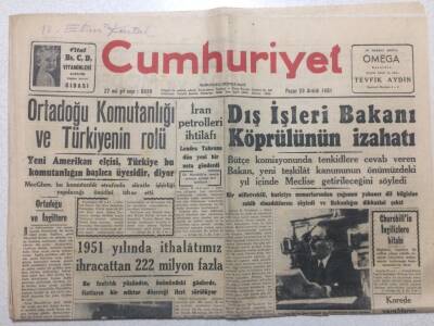 Cumhuriyet Gazetesi 23 Aralık 1951 - Dışişleri Bakanı Köprülünün İzahatı GZ52469 - 1