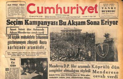 Cumhuriyet Gazetesi 23 Ekim 1957 - Seçim Kampanyası Bu Akşam Sona Eriyor - İstanbul İkinci Bir Kâbe Olacak GZ119639 - 1