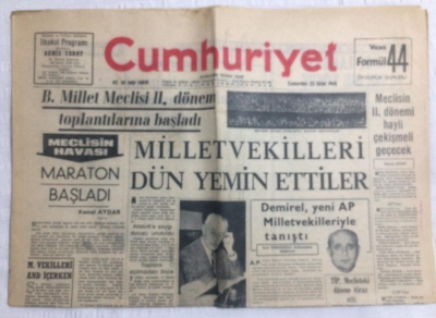 Cumhuriyet Gazetesi 23 Ekim 1965 - Milletvekileri Dün Yemin Ettiler - GZ19486 - 1