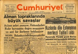 Cumhuriyet Gazetesi 23 Eylül 1944 - Kızılordu Dün Estonyanın Merkezi Tallini Aldı GZ100971 - 2