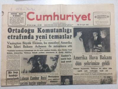 Cumhuriyet Gazetesi 23 Eylül 1952 - Lübnan Seçimleri Bugün GZ52475 - 1