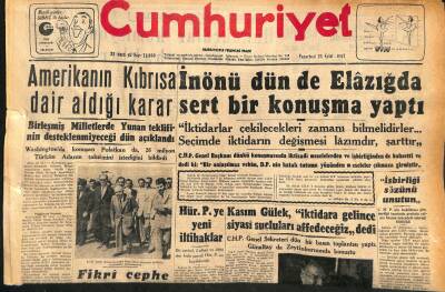 Cumhuriyet Gazetesi 23 Eylül 1957 - İnönü Dün de Elazığda Sert Bir Konuşma Yaptı GZ119649 - 1
