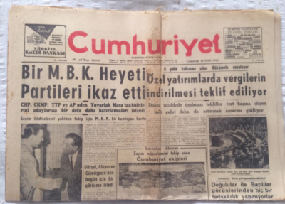 Cumhuriyet Gazetesi 23 Eylül 1961 - Seçim Kurulu MSPnin Seçimlere Katılamayacağını Söyledi - GZ19463 - 1