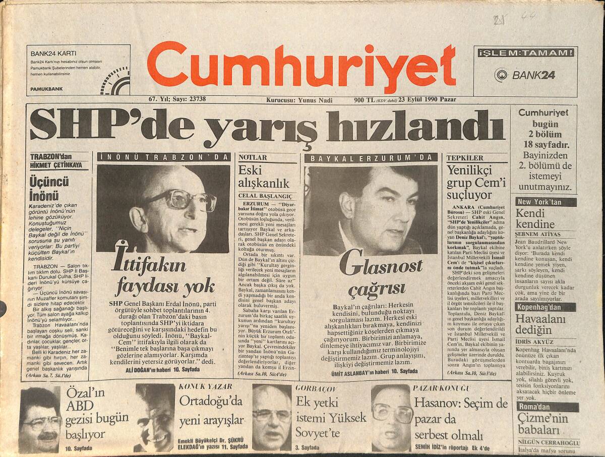 Cumhuriyet Gazetesi 23 Eylül 1990 - Galatasaray Sarıyer'i Ezdi - Türbancılar Savaşı Kazanmak Üzere GZ2103 - 1