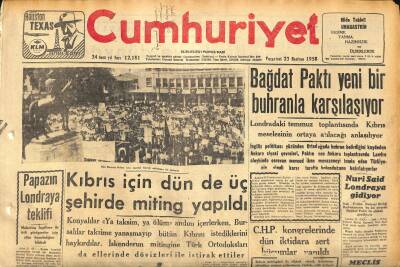 Cumhuriyet Gazetesi 23 Haziran 1958 - Kıbrıs İçin Dün de Üç Şehirde Miting Yapıldı GZ120221 - 1