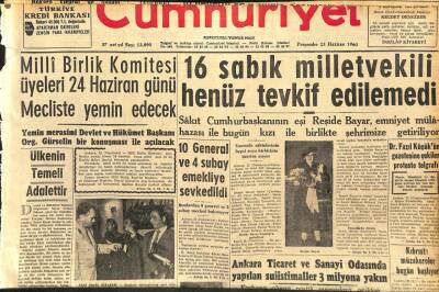 Cumhuriyet Gazetesi 23 Haziran 1960 - 16 Sabık Milletvekili Henüz Tevkif Edilemedi GZ108993 - 1