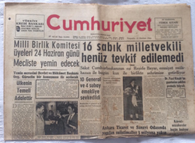 Cumhuriyet Gazetesi 23 Haziran 1960 - 16 Sabık Vekil Henüz Tevkif Edilemedi - GZ19331 - 1