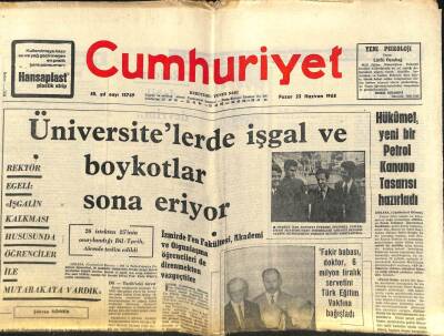 Cumhuriyet Gazetesi 23 Haziran 1968 - Üniversitelerde İşgal Ve Boykotlar Sona Eriyor GZ80331 - 1