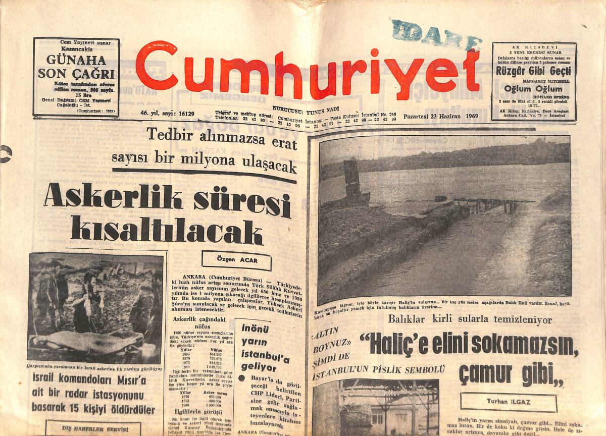 Cumhuriyet Gazetesi 23 Haziran 1969 - Nelsen'in İyi Oyununu Galatasaraylıları Sevindirdi - Lana Turner'in Yedinci Kocası Tutuklandı GZ139783 - 1