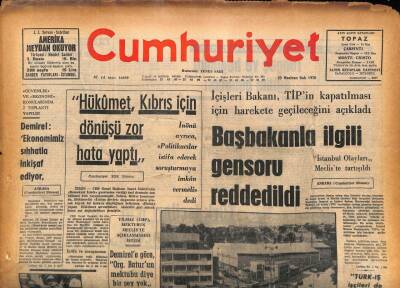Cumhuriyet Gazetesi 23 Haziran 1970 - İçişleri Bakanı , Tipin Kapatılması İçin Harekete Geçileceğini Açıkladı GZ86997 - 1