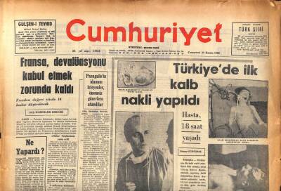 Cumhuriyet Gazetesi 23 Kasım 1968 - Türkiyede İlk Kalp Nakli Yapıldı GZ86057 - 1