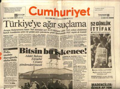 Cumhuriyet Gazetesi - 23 Kasım 1991 - Avrupa Parlamentosundan Türkiyeye Ağır Suçlama GZ99421 - 1