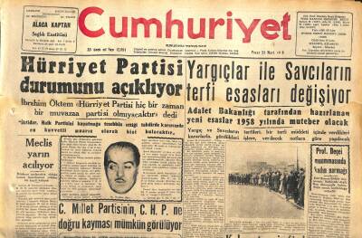 Cumhuriyet Gazetesi 23 Mart 1958 - Prodüktör Mike Todd Bir Uçak Kazasında Öldü - Hürriyet Partisi Durumunu Açıklıyor GZ120527 - 1