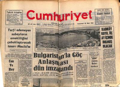 Cumhuriyet Gazetesi 23 Mart 1968 - Bulgaristanla Göç Anlaşması İmzalandı GZ80351 - 1