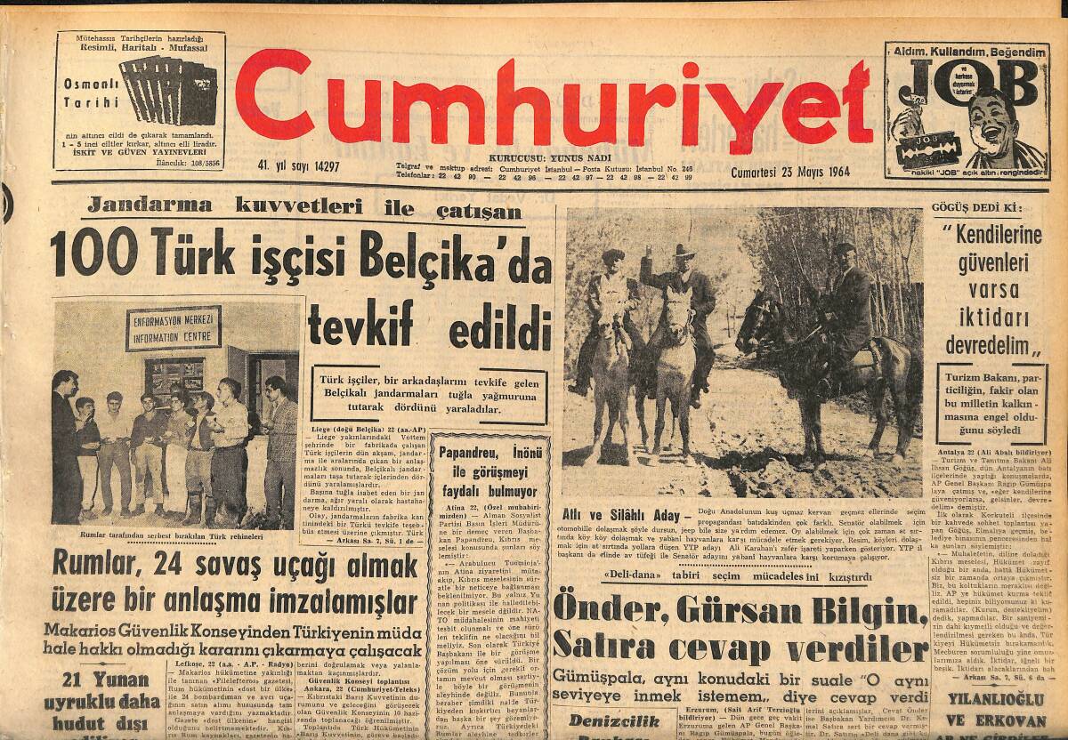 Cumhuriyet Gazetesi 23 Mayıs 1964 - Turan Feyzioğlu da A.P. Lideri Cehalet Devrinin Cerci Hocalarına Benzetti GZ160410 - 1