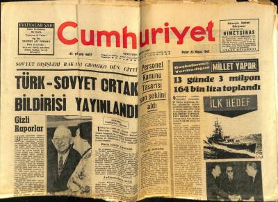 Cumhuriyet Gazetesi 23 Mayıs 1965 - Türk- Sovyet Ortak Bildirisi Yayınlandı GZ58997 - 1