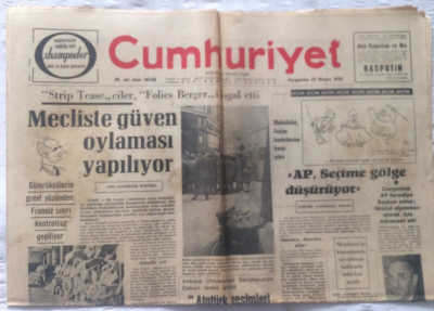 Cumhuriyet Gazetesi 23 Mayıs 1968 - Mecliste Güven Oylaması Yapılıyor - GZ19288 - 1