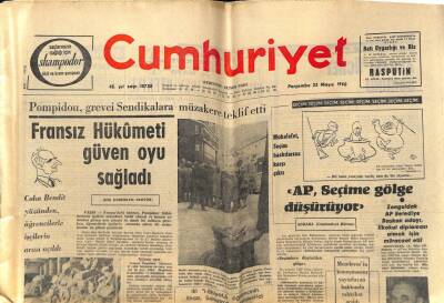 Cumhuriyet Gazetesi 23 Mayıs 1968 - Polis İstanbulda Asayişi Temin Edemiyor GZ59130 - 1