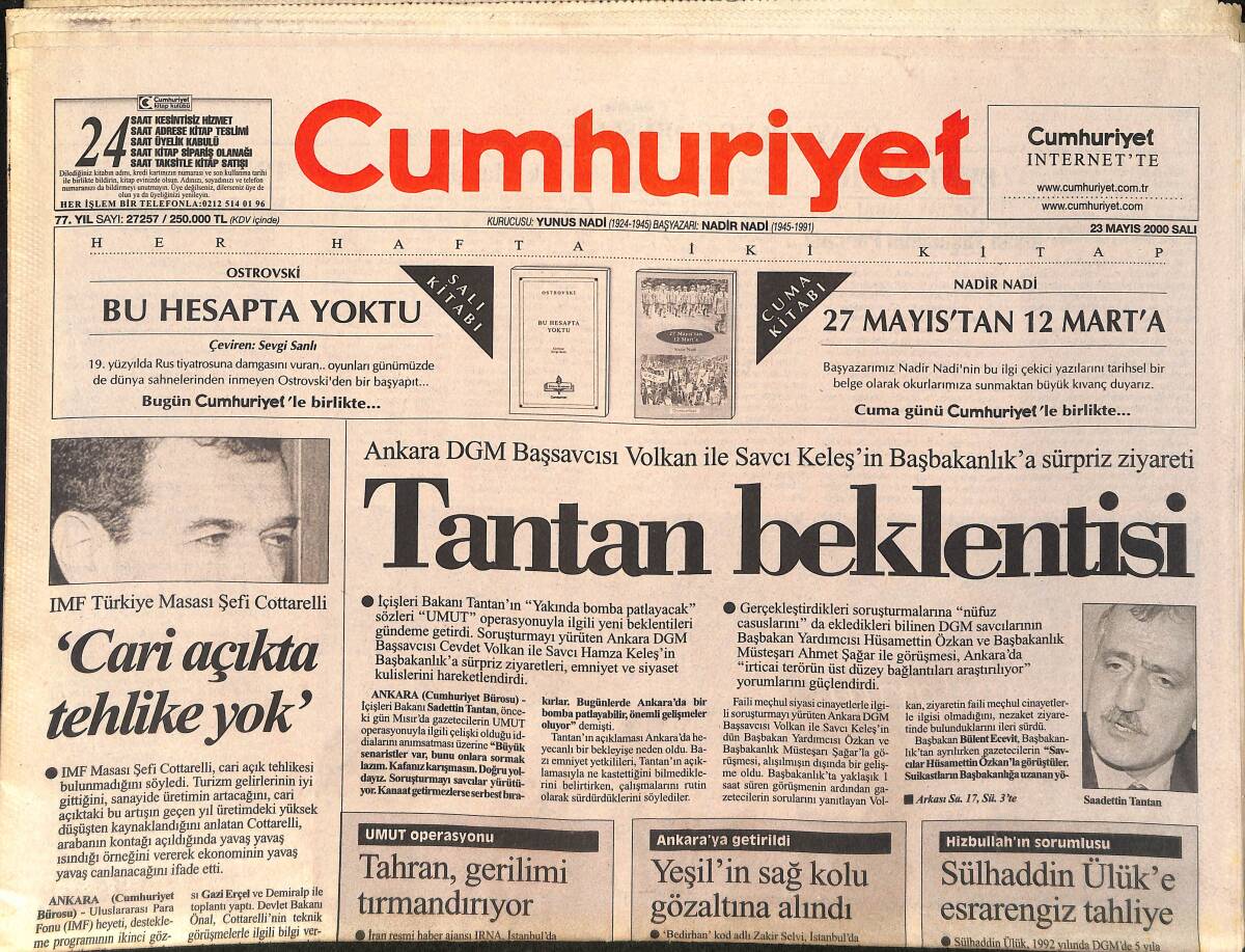 Cumhuriyet Gazetesi 23 Mayıs 2000 - Ankara'da Putin Kaygısı - Hagi'ye Servet Ödendi GZ2573 - 1