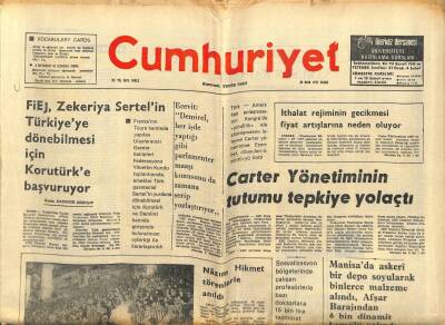 Cumhuriyet Gazetesi 23 Ocak 1977 - Denizli,Mersin Ve Giresun Mitinglerinde Memurlara Grev Ve Sendika Hakkı İstendi GZ87228 - 1